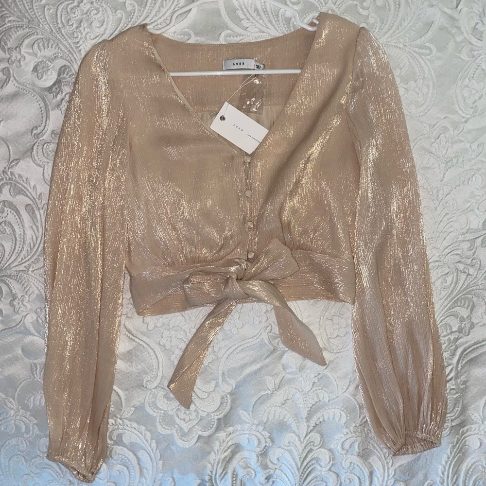 Lush: Champagne Button Front Top
